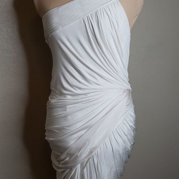 BCBGMAXAZRIA Runway Ivory Gathered Slinky Bodycon One Shoulder dress 8 - Picture 6 of 10